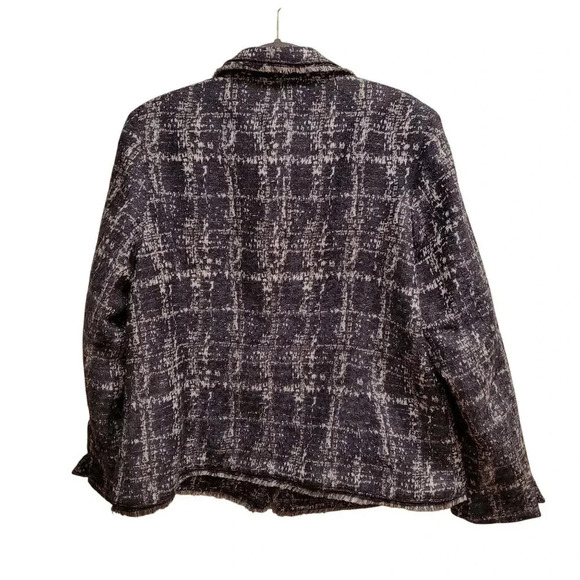 Chicos Y2K Black Blue White Fringed Nubby Textured Tweed Blazer Jacket Size 3 XL - Picture 3 of 12